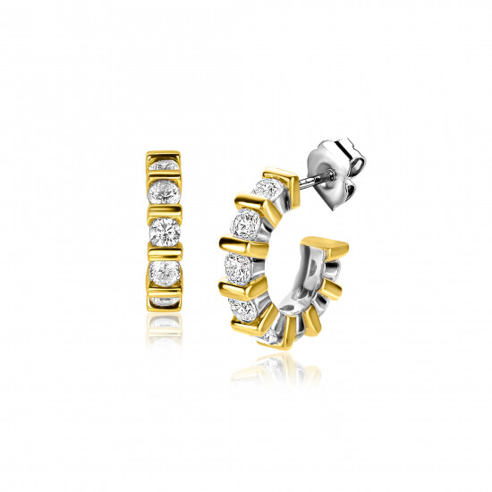 16mm ZINZI Sterling Silver Earrings Bicolor Square and Round White Zirconias ZIO2251