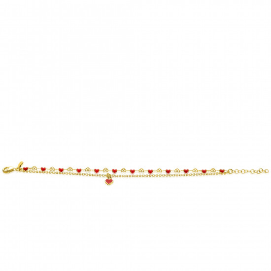 ZINZI gold-plated silver multi-look bracelet with red enamel hearts, 17-20cm, ZIA-BF101