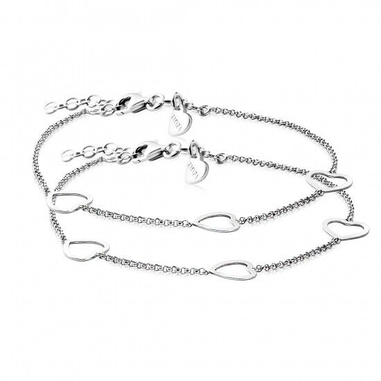 ZINZI Set of 2 Sterling Silver Bracelets Heart 17-20cm ZIA1188-SET