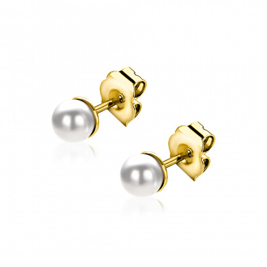 4mm ZINZI Gold plated Sterling Silver Stud Earrings with White Pearl ZIO1318Y