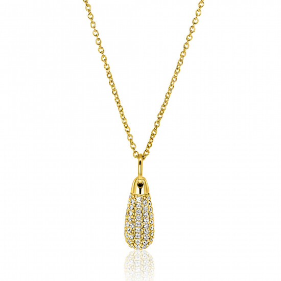 23mm ZINZI gold plated silver drop pendant set with white cubic zirconias ZIH2669Y (without chain)