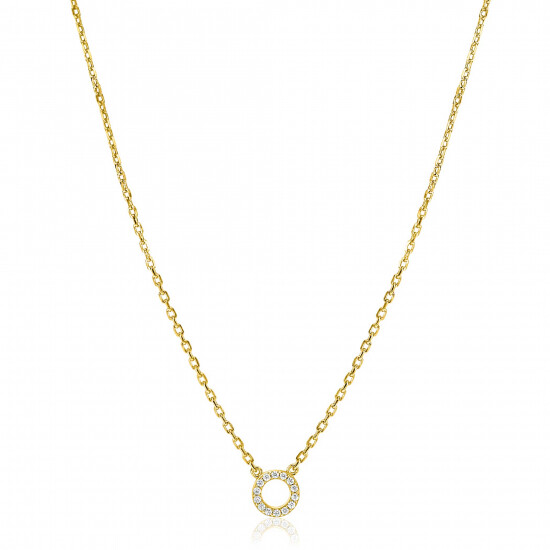 ZINZI Gold Plated Sterling Silver Necklace with Open Circle (7,5mm) Set with White Zirconias 40-45cm ZIC2550Y