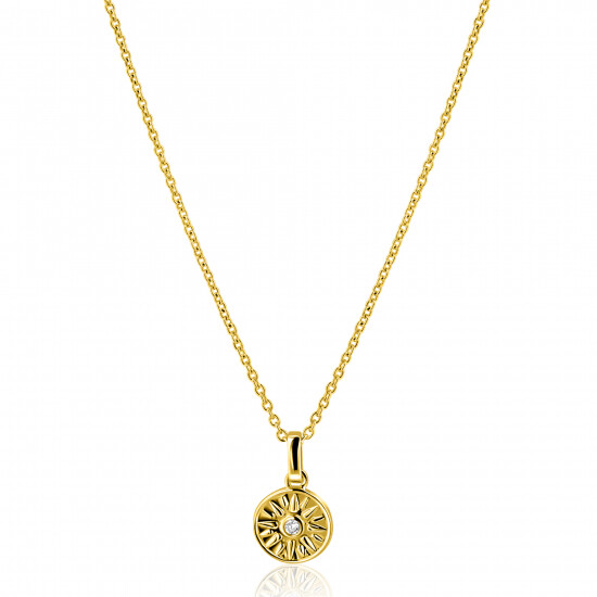 ZINZI zlv.collier gg.verg.met hanger rond zon en zirc.
