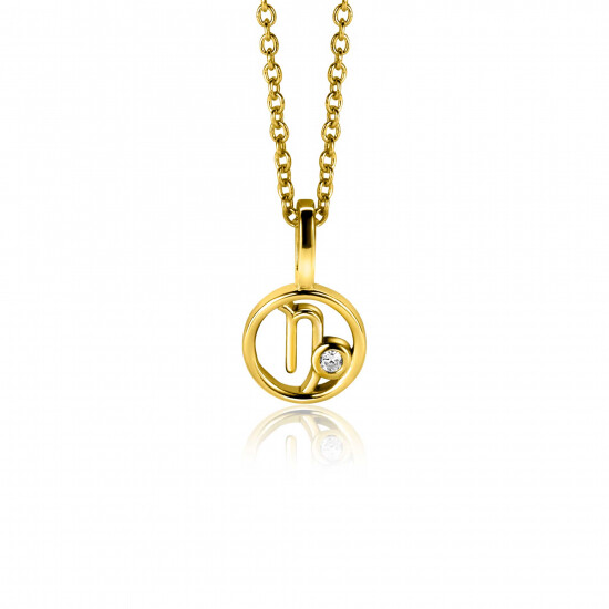 9mm ZINZI gold plated silver Capricorn zodiac sign pendant set with white zirconias ZIHY-STE (without necklace)