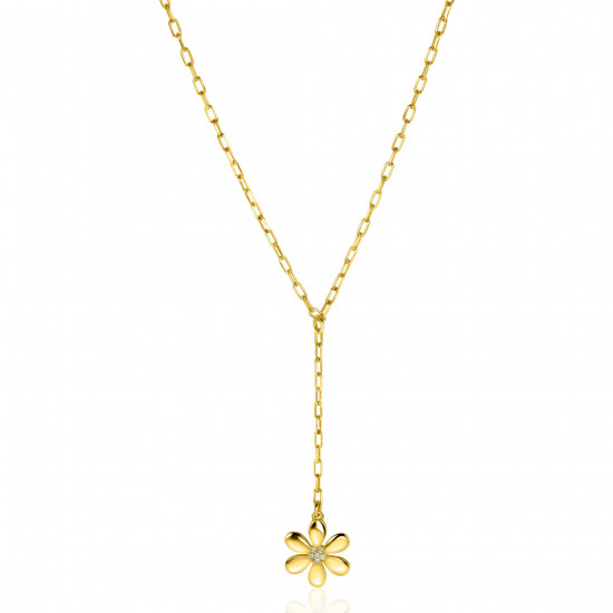 ZINZI Gold Plated Sterling Silver Y-Necklace with Flower Pendant Set with White Zirconias 40-45cm ZIC-BF80