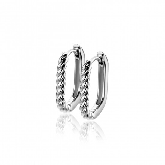 17mm ZINZI silver hoop earrings in oval shape with twisted tube and luxury clasp ZIO2691