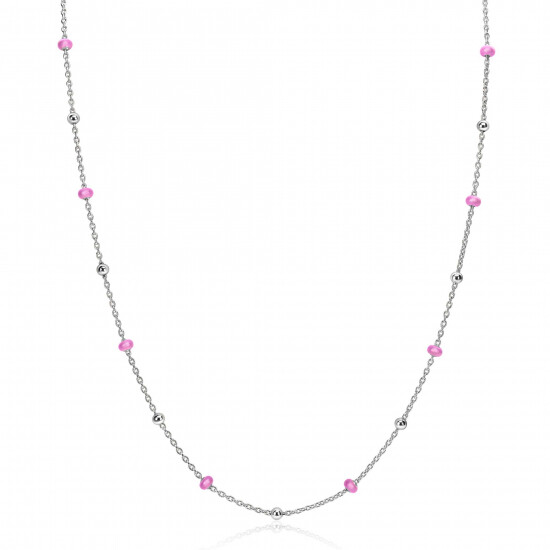 ZINZI Sterling Silver Fantasy Necklace with 13 Pink Donuts and Shiny Beads 42-45cm ZIC2510