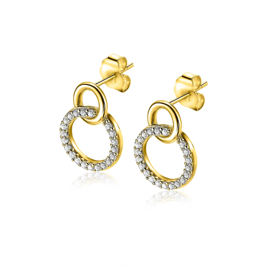 ZINZI Sterling Silver Gold Plated Stud Earrings 2 Open Connected Circles White ZIO1782Y