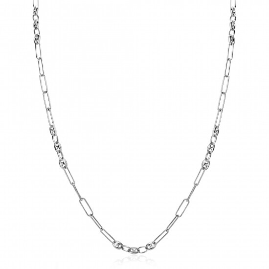 ZINZI Sterling Silver Coffee Bean Chain Necklace Combined with Long Oval Chains 45cm ZIC2467
