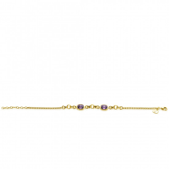 ZINZI gold-plated silver gourmet link bracelet with two square purple gemstones, 16-19cm, ZIA-BF122