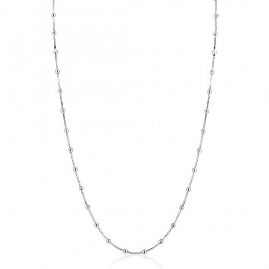ZINZI Sterling Silver Snake Chain Necklace with Square Cut Chains and 40 Refined Shiny Beads (2,5mm width) 43-45cm ZIC2471