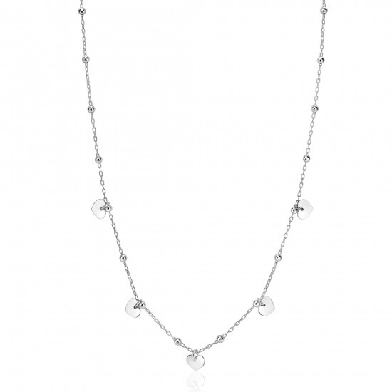 ZINZI Sterling Silver Chain Necklace with Beads and 5 Shiny Heart Charms 42-45cm ZIC2531