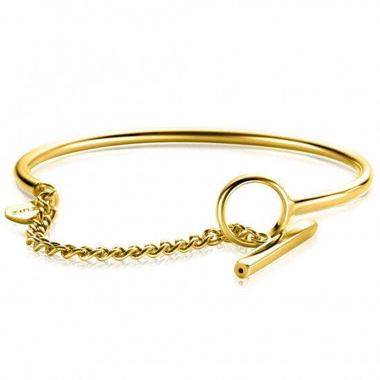 ZINZI Gold Plated Sterling Silver Shiny Bangle Bracelet with Toggle Clasp and Curb Chain width 3mm diameter 65mm ZIA-BF73G