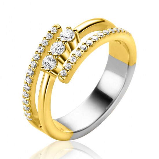 ZINZI gold plated silver multi-look ring (8mm wide) with 3 rows, set with white zirconias ZIR2645Y