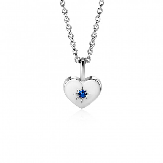 SEPTEMBER Pendant 12mm Sterling Silver Heart Birthstone Sapphire Blue Zirconia (excl. necklace)