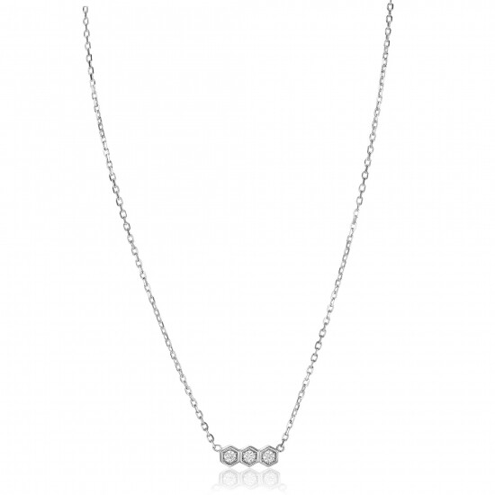 ZINZI Sterling Silver Necklace with 3 Hexagon Settings Set with White Zirconias 42-45cm ZIC2543