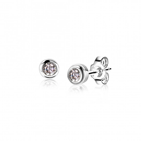 APRIL Stud Earrings 4mm Sterling Silver with Birthstone Diamond White Zirconia