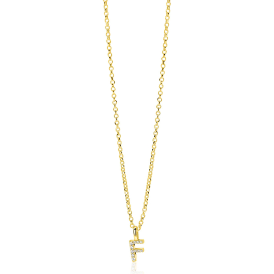 ZINZI zlv. hanger gg.verg.letter F bezet met zirconia's