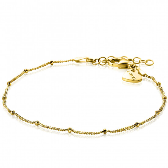 ZINZI Gold Plated Sterling Silver Curb Chain Bracelet with Beads 17-20cm ZIA2181G