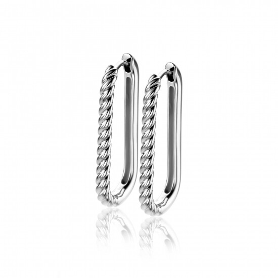 28mm ZINZI silver hoop earrings in oval shape with twisted tube and luxury clasp ZIO2693