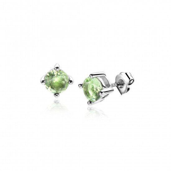6mm ZINZI Sterling Silver Stud Earrings Prong Setting Light Green Color Stone ZIO1383G