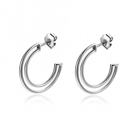 19mm ZINZI Sterling Silver Earrings Hoop with Double Tube 19x3mm ZIO2421