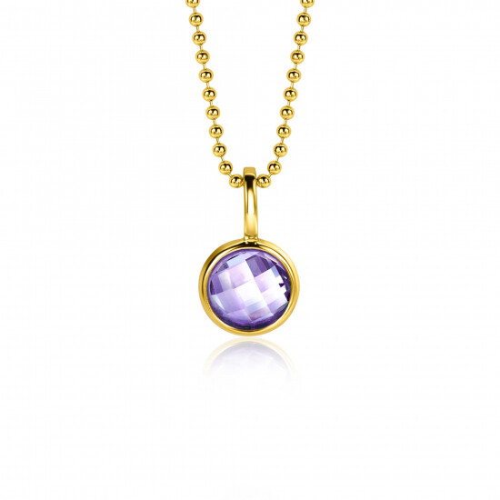 JUNE Pendant 8mm Gold Plated Birthstone Light Purple Amethyst Zirconia (excl. necklace)