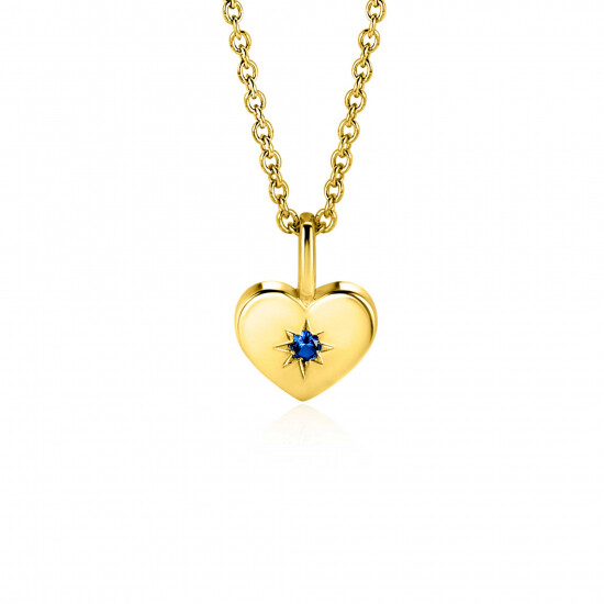 SEPTEMBER Pendant 12mm Gold Plated Heart Birthstone Blue Sapphire Zirconia (excl. necklace)