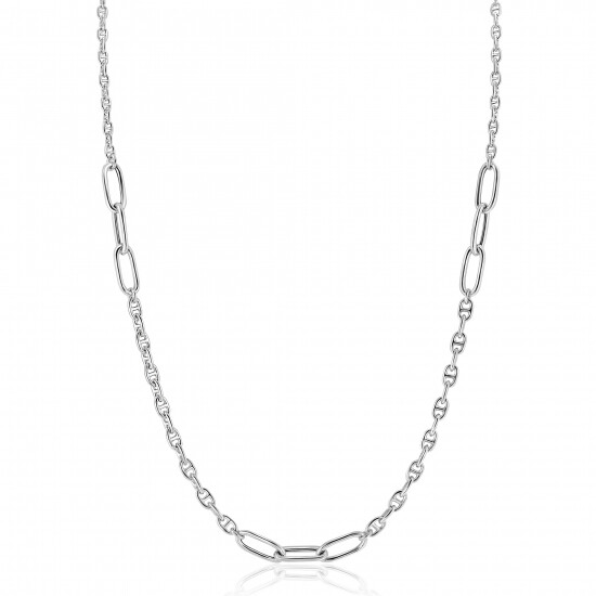 ZINZI Sterling Silver Marine Chain Necklace Combined with Larger Oval Chains 42-45cm ZIC2413