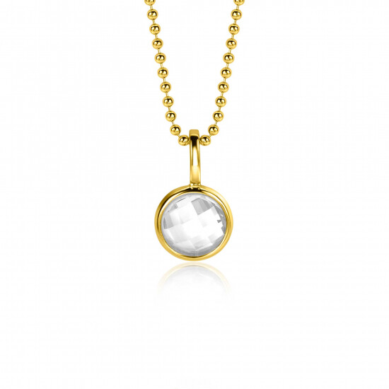 APRIL Pendant 8mm Gold Plated Birthstone Diamond White Zirconia (excl. necklace)