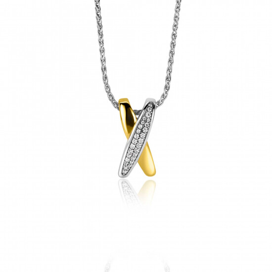 18mm ZINZI Sterling Silver Pendant Crossover Bicolor White Zirconias ZIH2240 (excl. necklace)