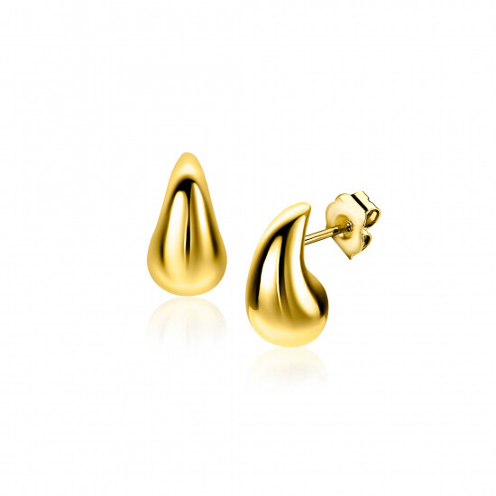 11mm ZINZI gold plated silver stud earrings in organic teardrop shape ZIO2636G