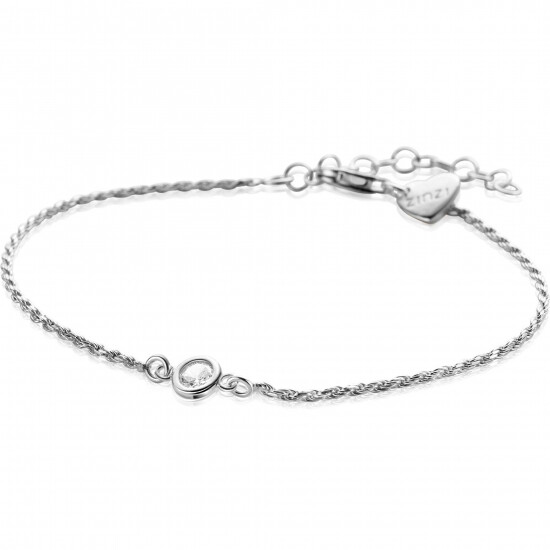 ZINZI Sterling Silver Rope Chain Bracelet Set with a Round White Zirconia 17-20cm ZIA2461