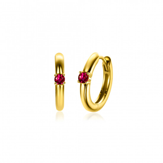 JULY Hoop Earrings 13mm Gold Plated with Birthstone Red Ruby Zirconia