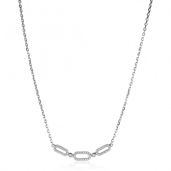 ZINZI Sterling Silver Necklace 45cm with 3 Oval Chains Set with White Zirconias ZIC2398