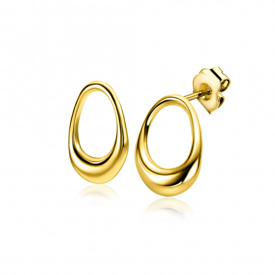 17mm ZINZI gold plated silver stud earrings open round in organic shape ZIO2670G