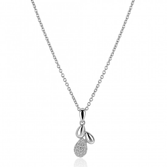 ZINZI zlv.collier met fant. hanger druppels en zirc.