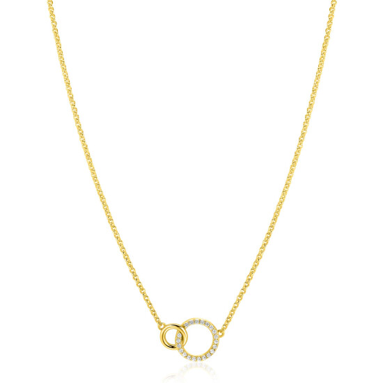 ZINZI Sterling Silver Gold Plated Necklace with 2 Connected Circles and White Zirconias ZIC1782Y