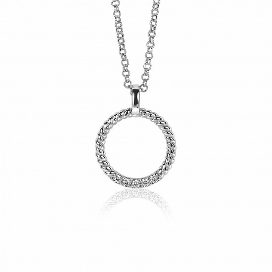22mm ZINZI Sterling Silver Round Pendant Twist Design White Zirconia ZIH2128 (excl. necklace)