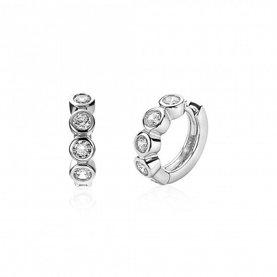 15mm ZINZI Sterling Silver Hoop Earrings Round White 15x4mm ZIO1838