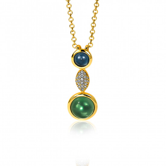 25mm ZINZI Gold Plated Sterling Silver Pendant Blue Green Color Stones ZIH1967
