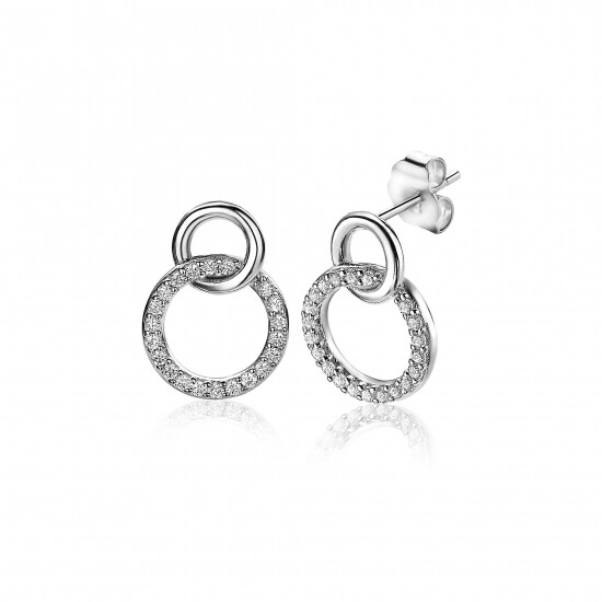 ZINZI Sterling Silver Stud Earrings 2 Open Connected Circles White ZIO1782