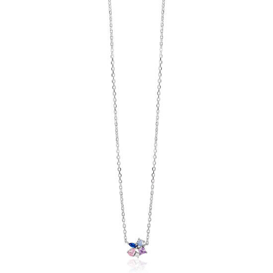 ZINZI zlv. collier fant.hanger roze paars blauw en cz