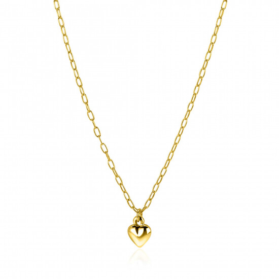 ZINZI gold plated silver paperclip link necklace with heart ball pendant 9mm, 42-45cm ZIC2661
