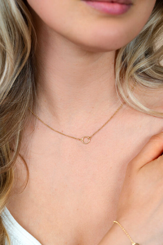 ZINZI Gold Plated Sterling Silver Necklace with Open Circle 40-45cm ZIC2523G