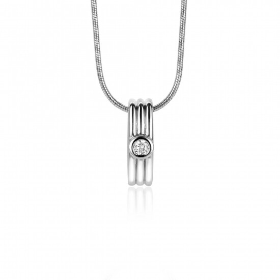 17mm ZINZI Sterling Silver Pendant 3 Bars and Round White Zirconia ZIH2241 (excl. necklace)