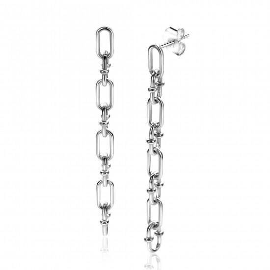 39mm ZINZI silver stud earrings with long link chain decorated with playful silver beads ZIO2586