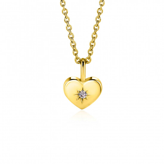 APRIL Pendant 12mm Gold Plated Heart Birthstone Diamond White Zirconia (excl. necklace)