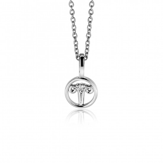9mm ZINZI silver Aries zodiac sign pendant set with white zirconias ZIH-RAM (without necklace)