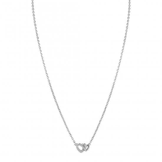 ZINZI zlv. collier 2 hartjes verbonden 1x zirc.